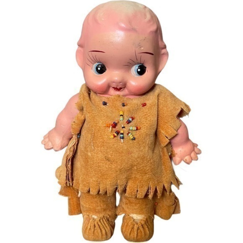 Antique Baby Papoose Kewpie Bisque Porcelain Native American Indian Doll Japan